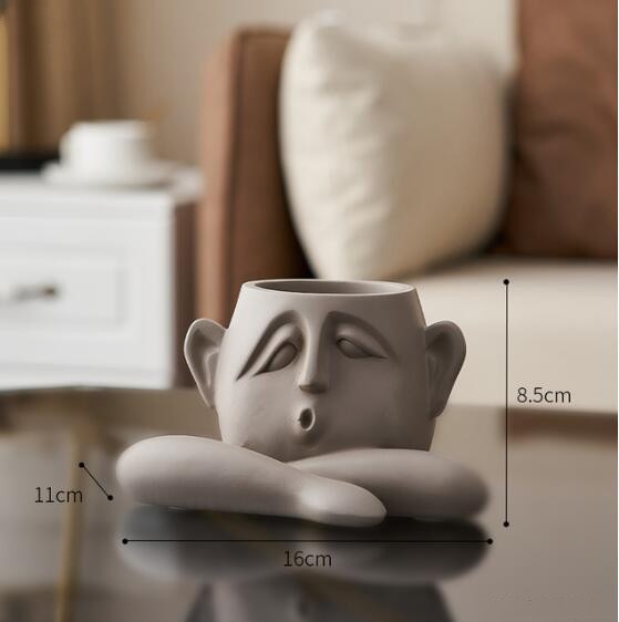 Flower Pot with Abstract Figure Decoration - Ikorii