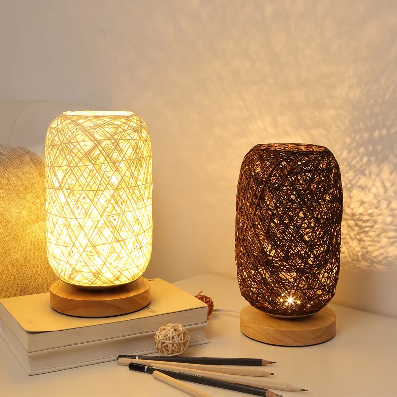 Elegant Rattan Twine Ball Table Lamp