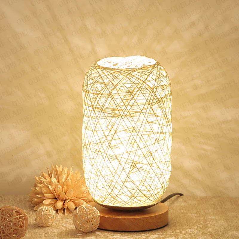 Elegant Rattan Twine Ball Table Lamp