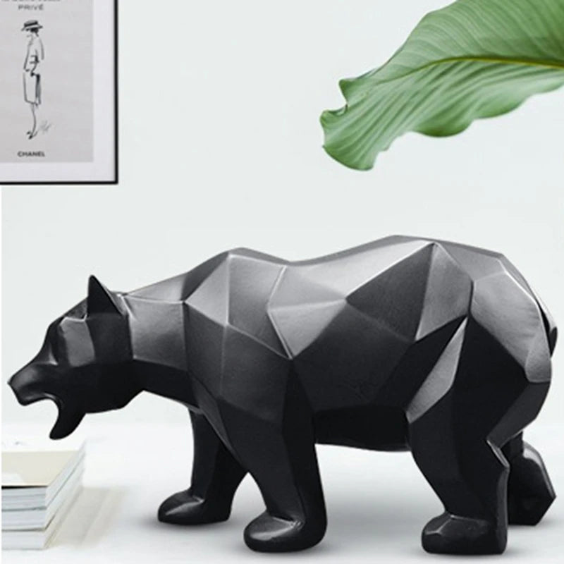 Geometric Black Bear Resin Statue