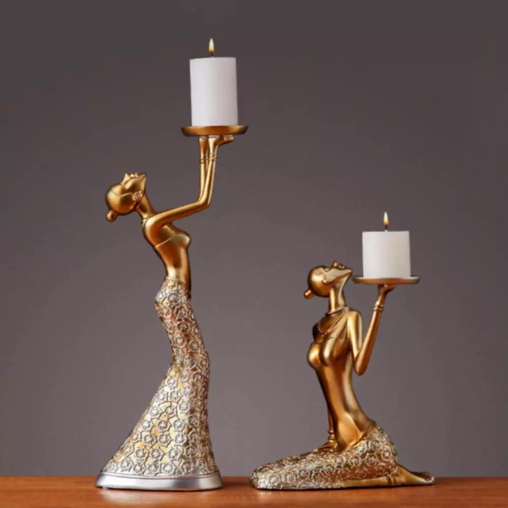 Vintage Abstract Lady Candle Holder Pair