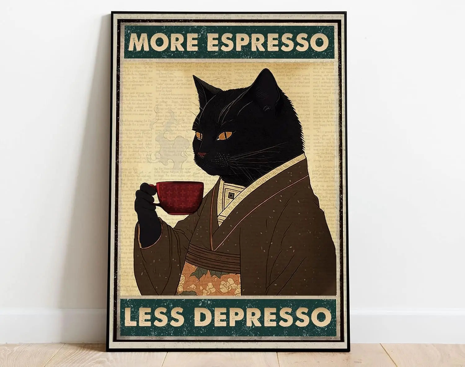 Retro Black Cat Coffee Poster