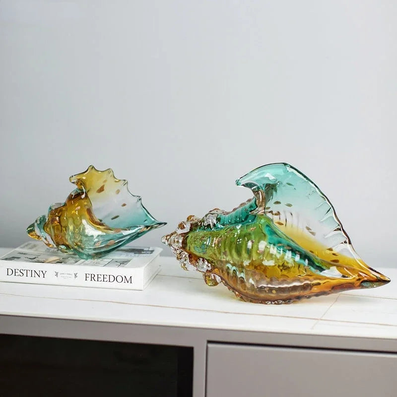 Modern Glass Conch Shell Sculpture