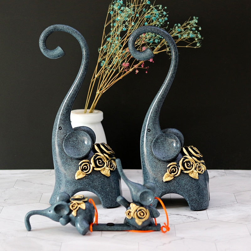 Abstract Elephant Family Figurines