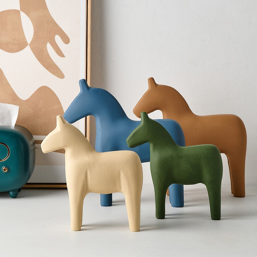 Colourful Wooden Horse Statue Home Decor