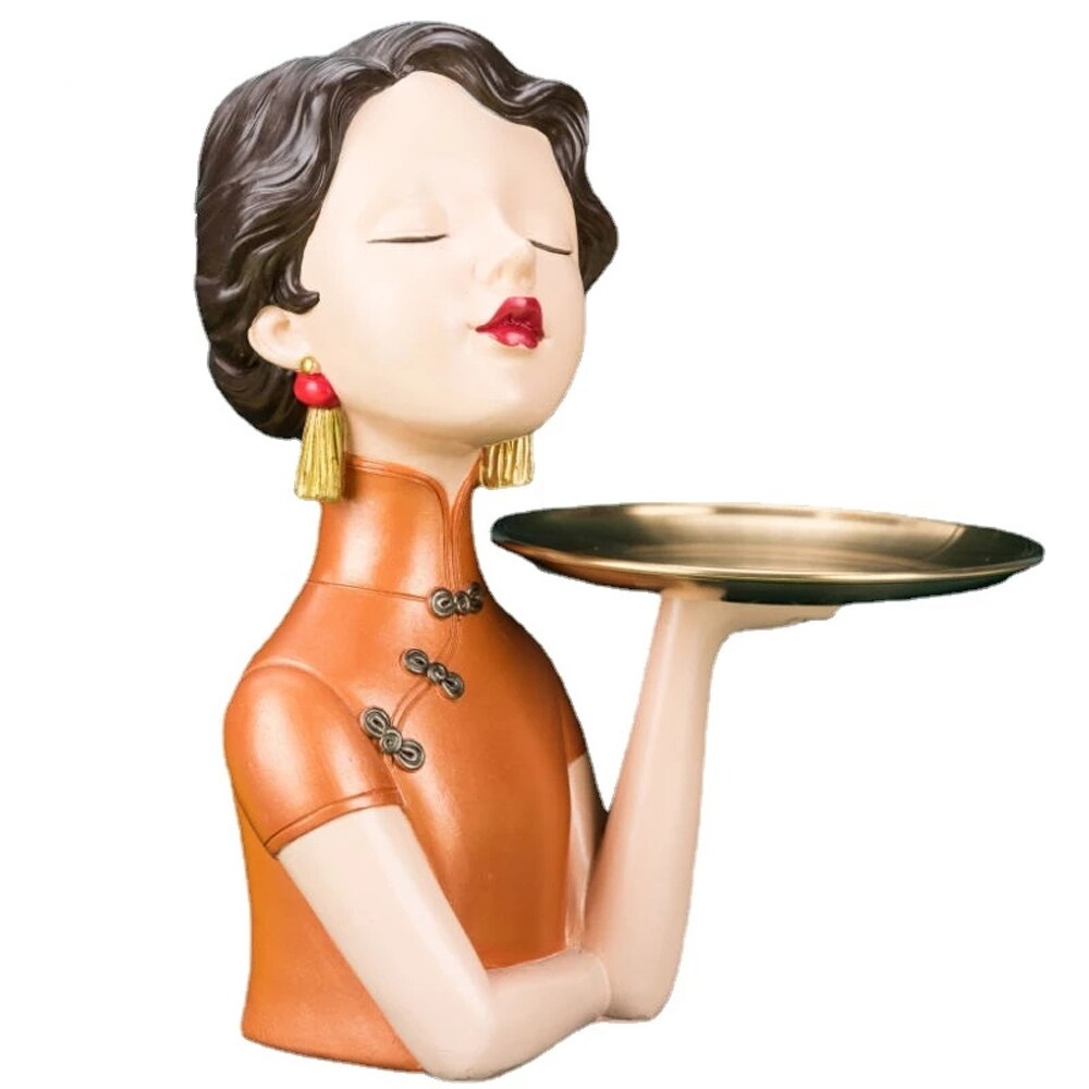 Oriental Lady Storage Tray Sculpture