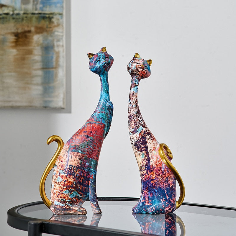 Long Neck Cats Decoration Figurines