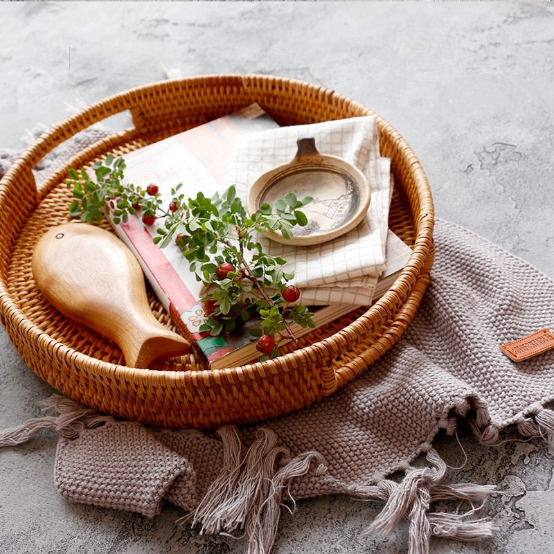 Hand-Woven Round Rattan Basket