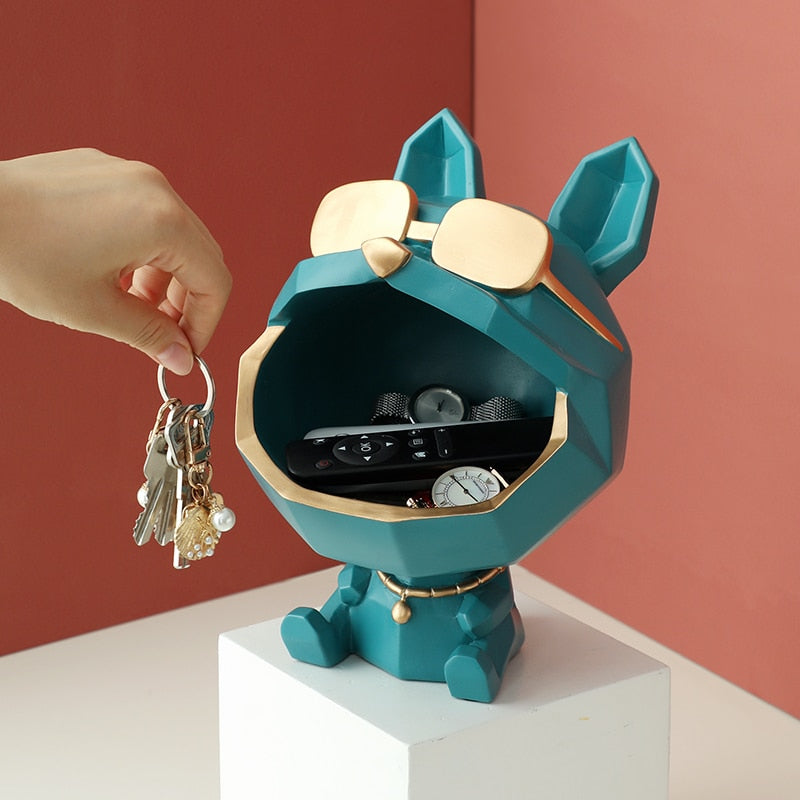 Cool Dog Key Holder Home Storage Resin Sculpture - Grey