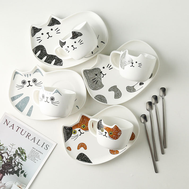 Cute Cat Ceramics Coffee Mug Set