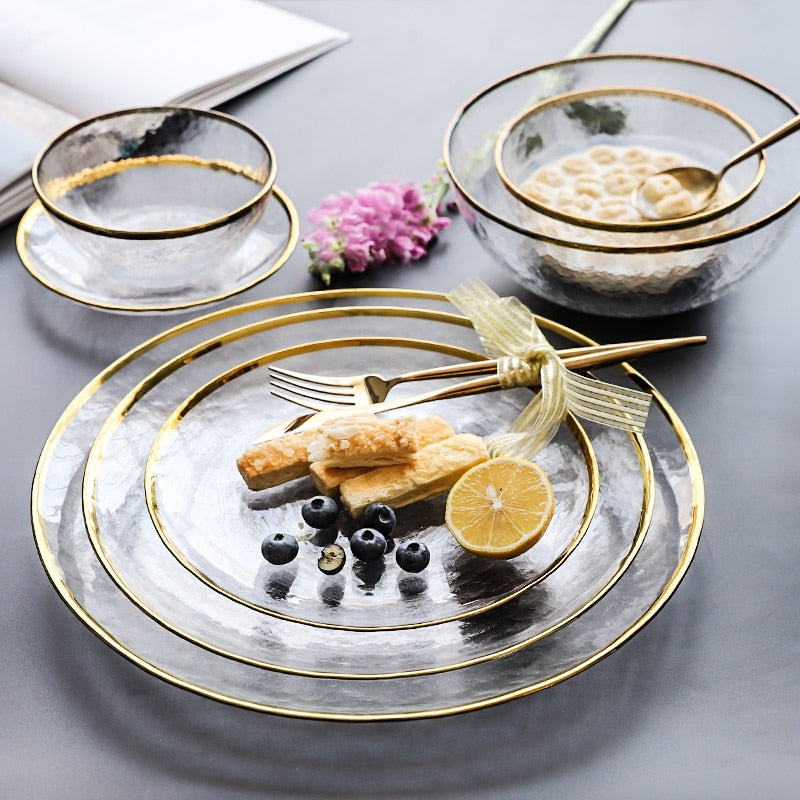 Gold Rim Glass Dinner Plates